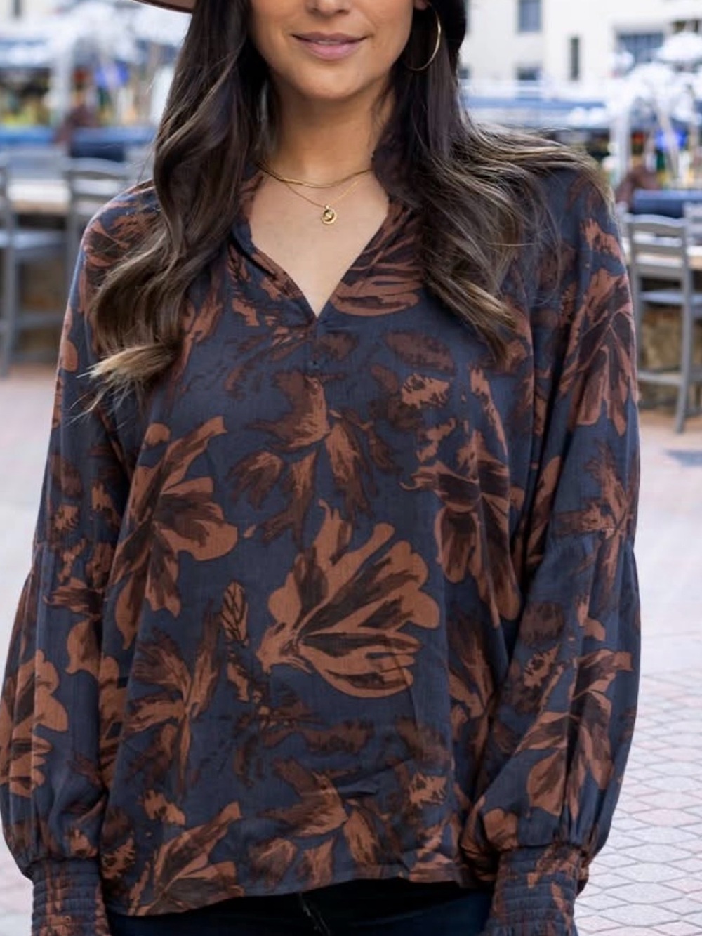 Grace & Lace Boho Floral Smocked Blouse Size Large NWT